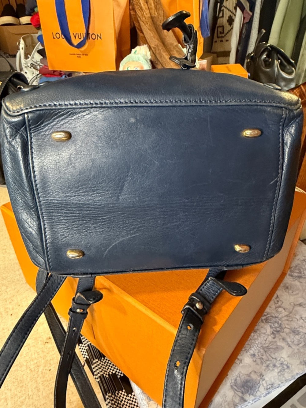 Celine Navy Blue Leather Drawstring Backpack - Picture 6 of 9
